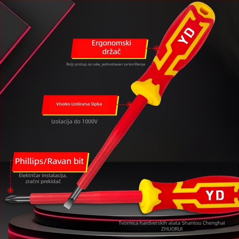Izolirani elektrikarski odvijač s magnetskim vrhom, križni i ravni vrh, 1000V, karbonska čelika
