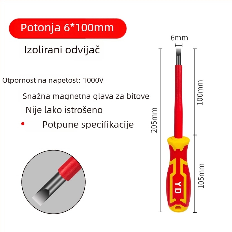 Izolirani elektrikarski odvijač s magnetskim vrhom, križni i ravni vrh, 1000V, karbonska čelika