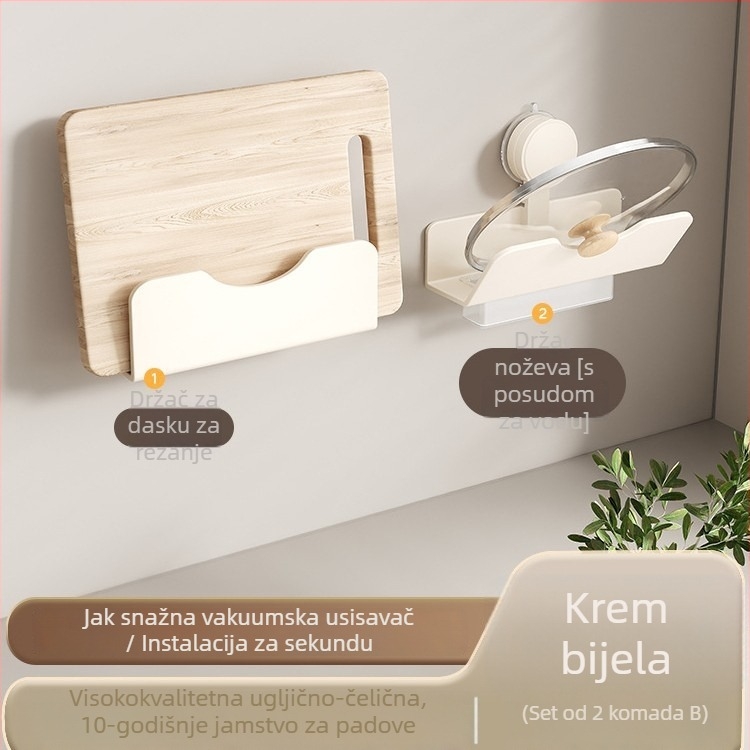 Zidni Kuhinjski Stalak za Skladištenje Sa Sucker Cup, Bez Bušenja, Ugljični Čelik, Moderni Minimalistički Organizator