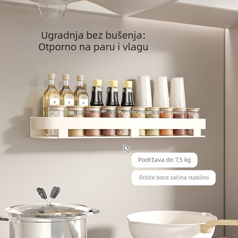 Zidni Kuhinjski Stalak za Skladištenje Sa Sucker Cup, Bez Bušenja, Ugljični Čelik, Moderni Minimalistički Organizator