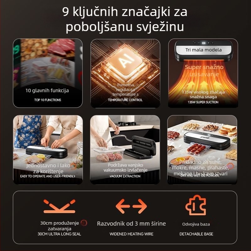 Potpuno automatski vakuumski zatvarač, suho i mokro dvostruko korištenje, FK-7909, 135W, 220V, ABS kućište