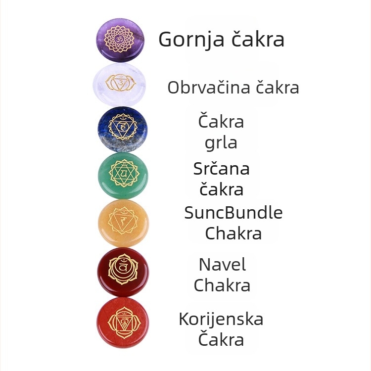 Joga kamen ukras – prirodno poludrago kamenje, okrugli izrezbaren oblik, dekor Reiki Rune