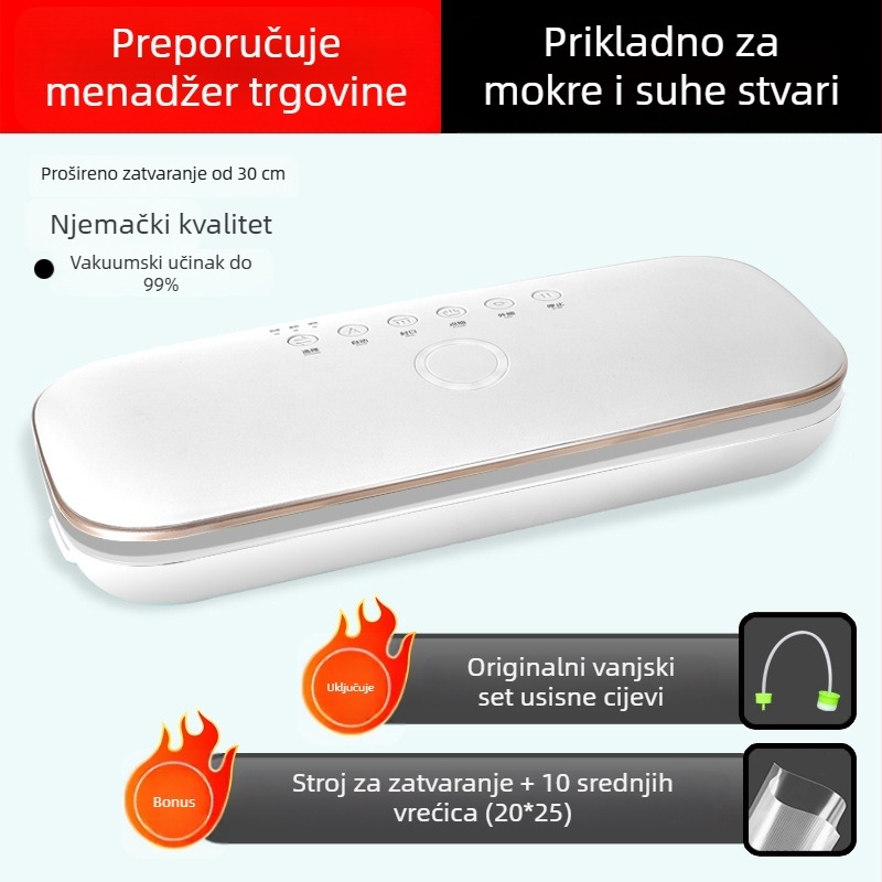 Vakuumski aparat za pakiranje hrane, ABS kućište, 110W, 220V, Model 01, Kapacitet preko 2000 mL