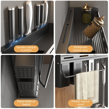Zidni kuhinjski stalak za začine i nože, aluminij, višenamjenski