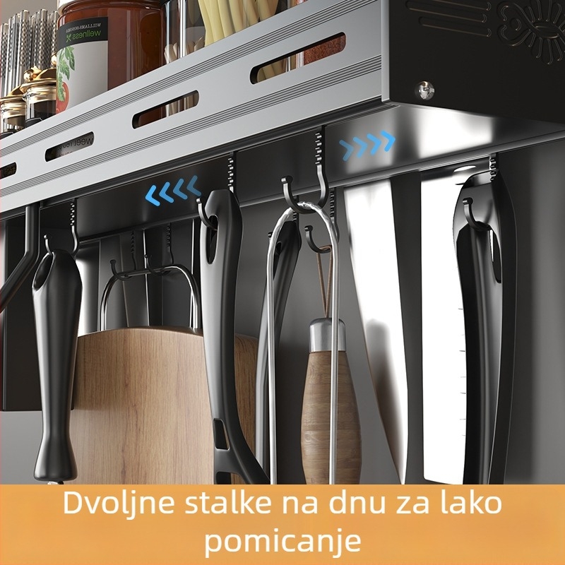 Zidni kuhinjski stalak za začine i nože, aluminij, višenamjenski