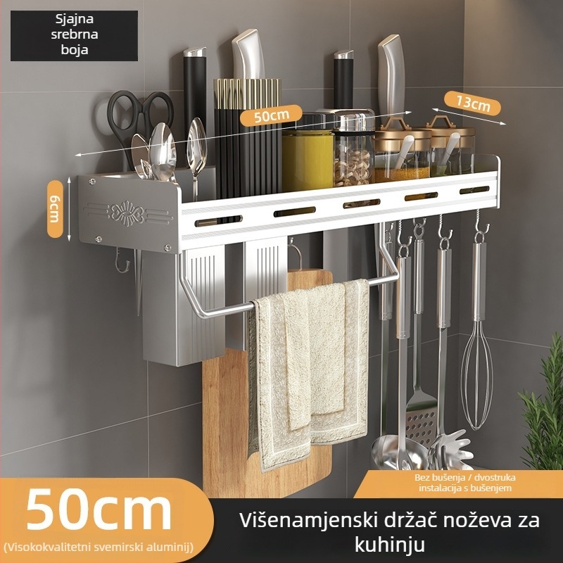 Zidni kuhinjski stalak za začine i nože, aluminij, višenamjenski