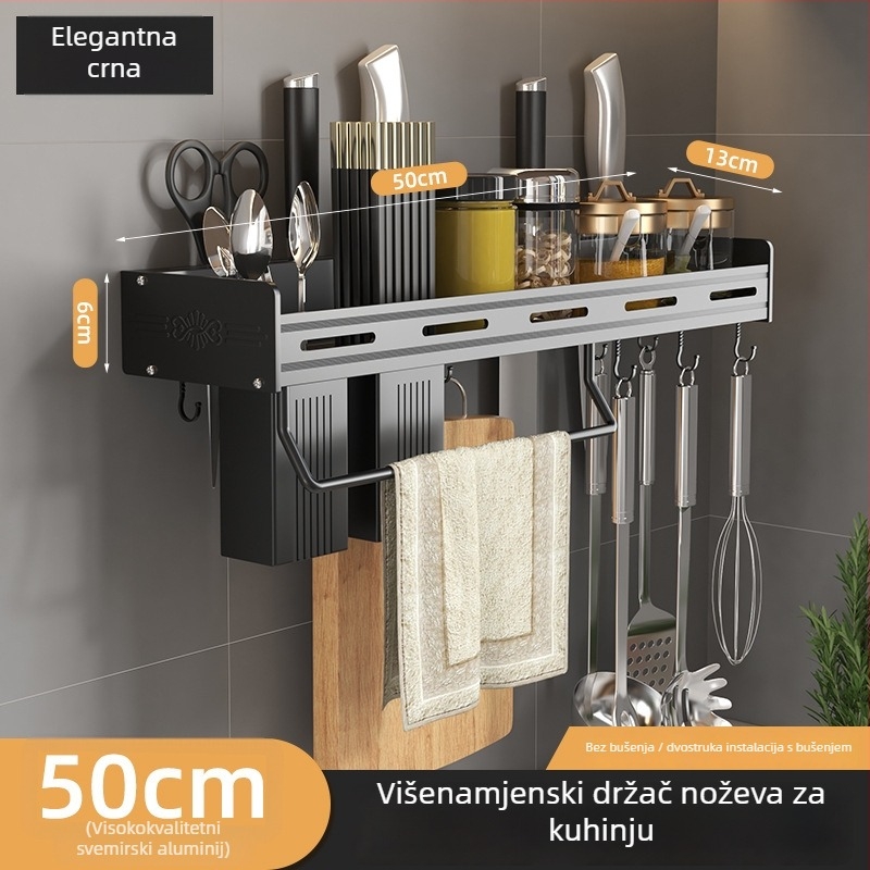 Zidni kuhinjski stalak za začine i nože, aluminij, višenamjenski