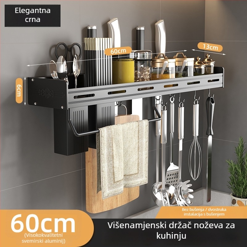 Zidni kuhinjski stalak za začine i nože, aluminij, višenamjenski