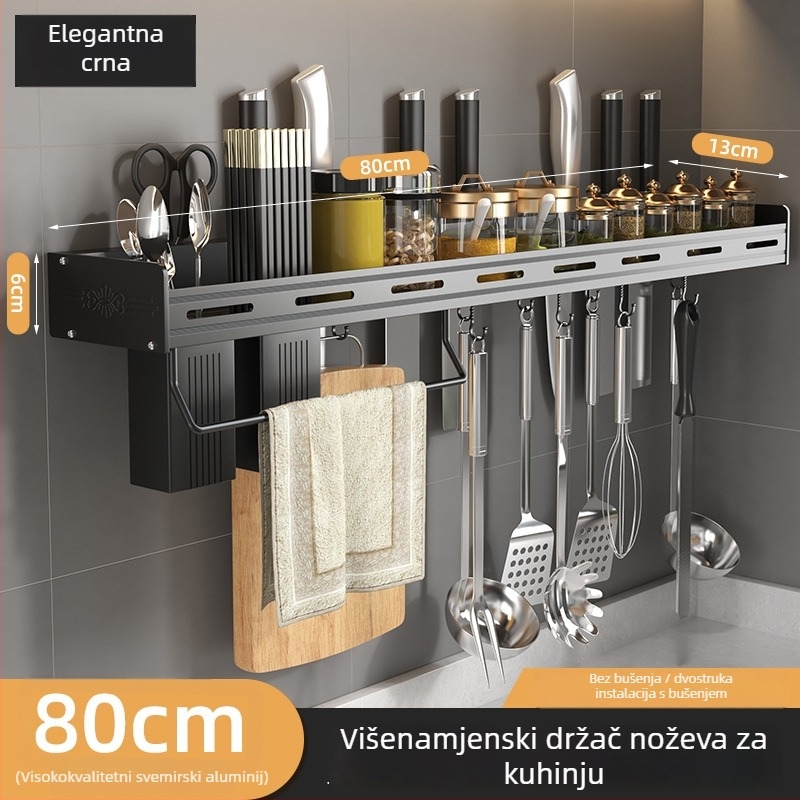 Zidni kuhinjski stalak za začine i nože, aluminij, višenamjenski