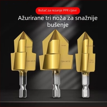 Trostrano stupnjevano svrdlo za PPR cijevi – titanijem premaz, čelično tijelo