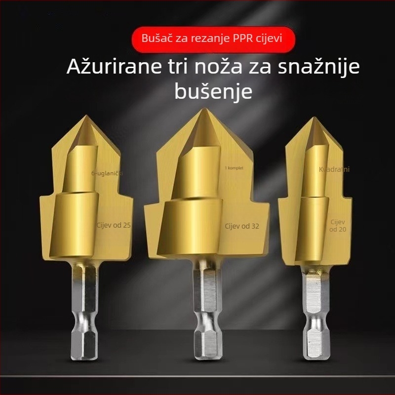 Trostrano stupnjevano svrdlo za PPR cijevi – titanijem premaz, čelično tijelo