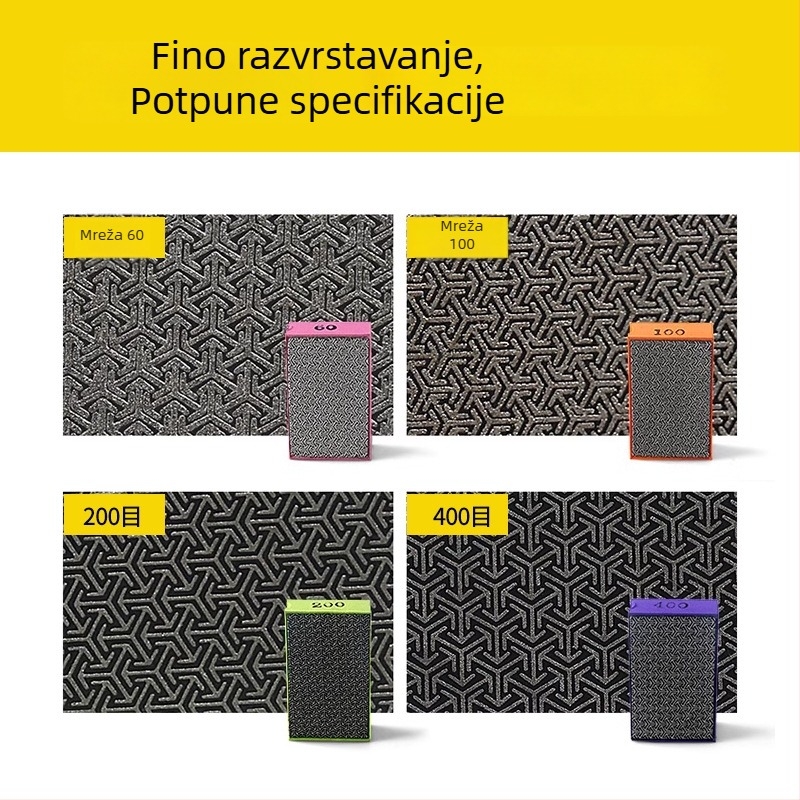 Diamantska ručna pločica za obradu i poliranje rubova pločica, zrnatost 60/100/200/400, elektroplatiranje, spoj od metalnog legura