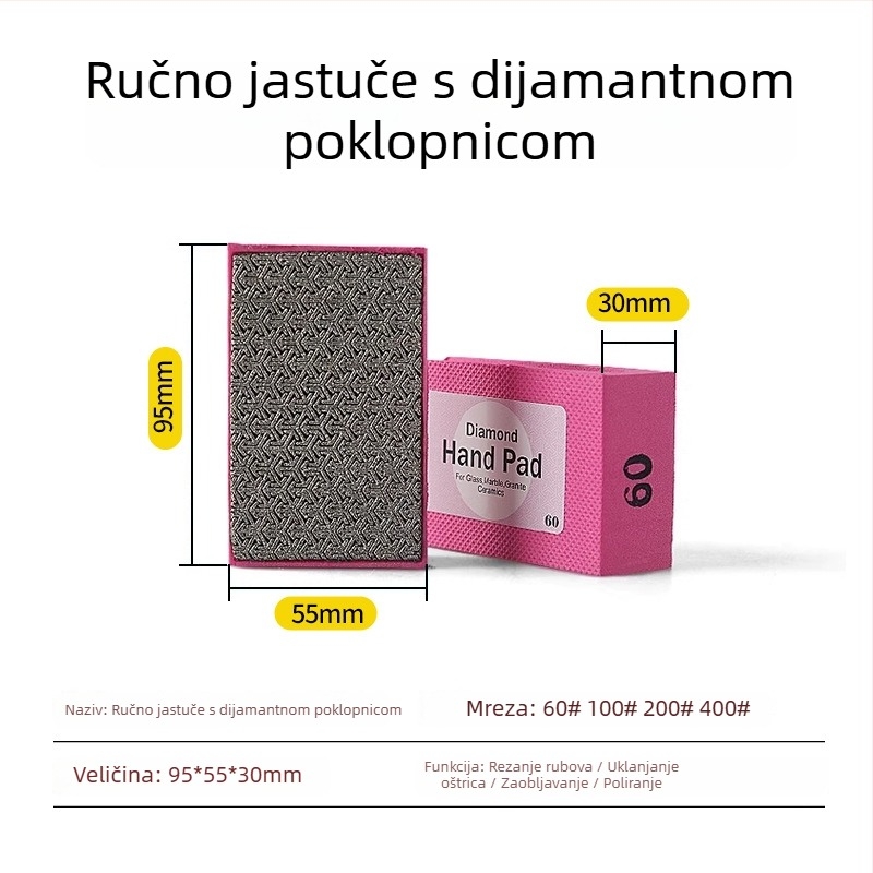 Diamantska ručna pločica za obradu i poliranje rubova pločica, zrnatost 60/100/200/400, elektroplatiranje, spoj od metalnog legura