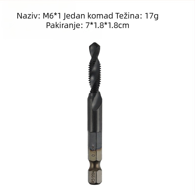 Ling Xian Kombinirani Tap — Šesterostranični osovinski alat za bušenje i zavrtanje, spiralni rezni kanal, čelik HSS-Co s premazom aluminium nitrid