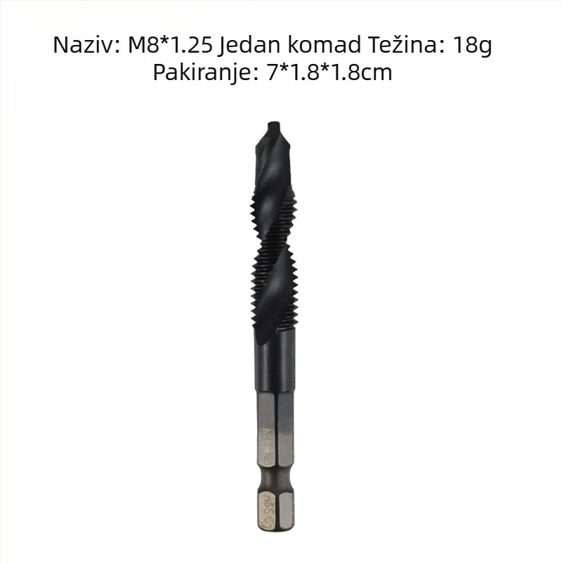 Ling Xian Kombinirani Tap — Šesterostranični osovinski alat za bušenje i zavrtanje, spiralni rezni kanal, čelik HSS-Co s premazom aluminium nitrid