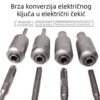 Čelični konverzijski spojnik za utičnu bušilicu i čekić; adapteri kvadratnog i kružnog vretena te glave bušilica
