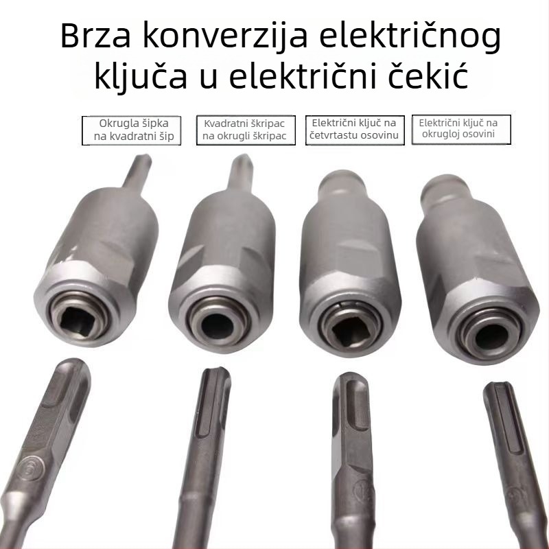 Čelični konverzijski spojnik za utičnu bušilicu i čekić; adapteri kvadratnog i kružnog vretena te glave bušilica