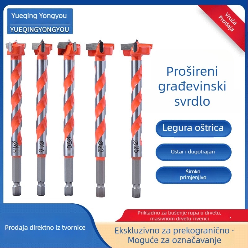 Drveni otvorivač rupa s šesterokutnom ručkom, spiralni dizajn s tri oštrice, industrijske klase, visoko ugljična čelična