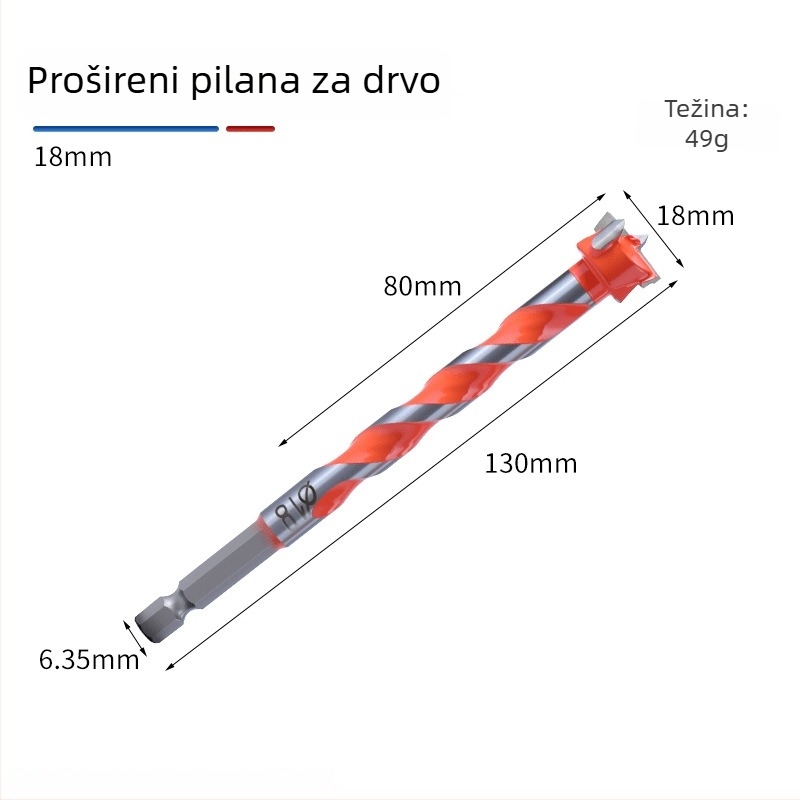 Drveni otvorivač rupa s šesterokutnom ručkom, spiralni dizajn s tri oštrice, industrijske klase, visoko ugljična čelična