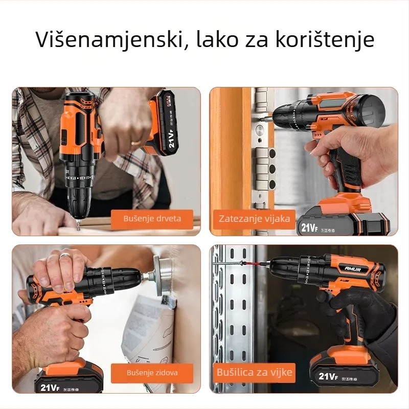 21V bežični udarni bušilica-šrafciger s višestrukim brzinama, automatsko zaključavanje čeljusti, za beton i plastiku