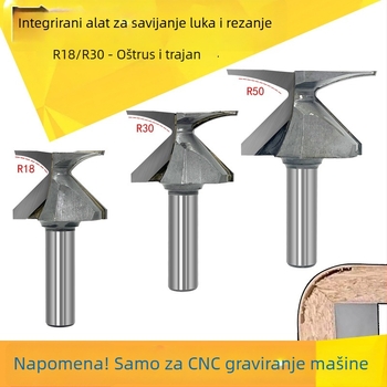 Frez za drvo s kružnim lukom oblikovanja, integrirani nož; kompatibilan s CNC i strojevima za graviranje; za drvo, MDF, sintetičke ploče i laminat.