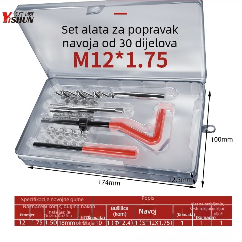 131-dijelni set alata za popravak navoja, ručno upravljan, samorezni umetci za vijke, alat za popravak navoja svjećice i bušilica za navoje