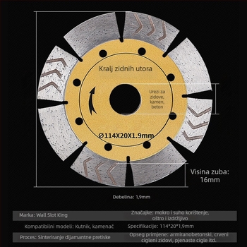Dijamantski disk za rezanje granita i mramora (Model: 114; Marka: Hao Han; Prilagodba obrade: Da; Spojivo: metalna legura; Proizvodni proces: sinteriranje)