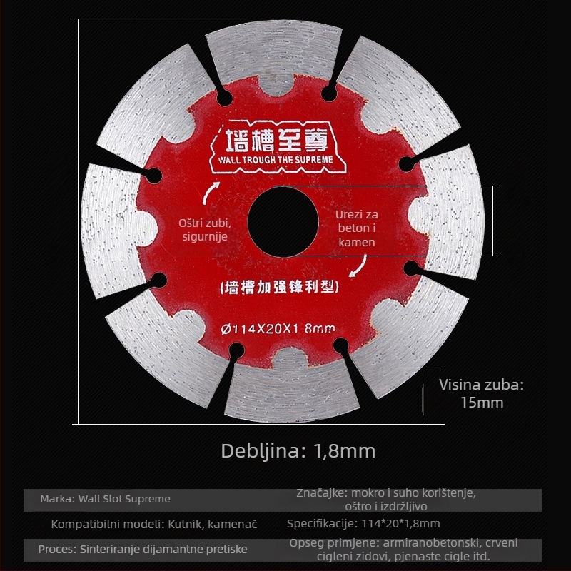 Dijamantski disk za rezanje granita i mramora (Model: 114; Marka: Hao Han; Prilagodba obrade: Da; Spojivo: metalna legura; Proizvodni proces: sinteriranje)