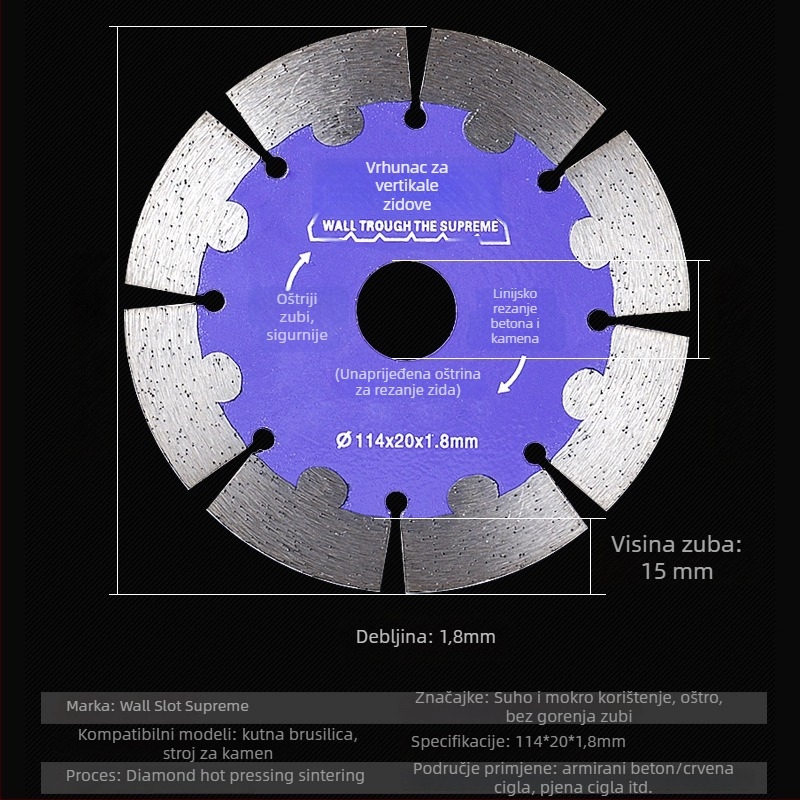 Dijamantski disk za rezanje granita i mramora (Model: 114; Marka: Hao Han; Prilagodba obrade: Da; Spojivo: metalna legura; Proizvodni proces: sinteriranje)