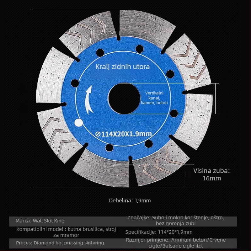 Dijamantski disk za rezanje granita i mramora (Model: 114; Marka: Hao Han; Prilagodba obrade: Da; Spojivo: metalna legura; Proizvodni proces: sinteriranje)