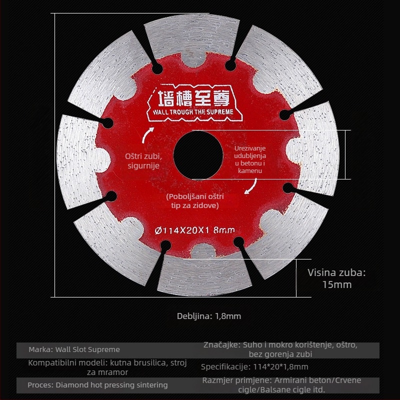 Dijamantski disk za rezanje granita i mramora (Model: 114; Marka: Hao Han; Prilagodba obrade: Da; Spojivo: metalna legura; Proizvodni proces: sinteriranje)