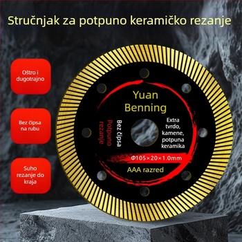Dijamantni disk za rezanje pločica za kutnu brusilicu, ultra-tanki 1.0, za porcelain i vitrificirane pločice, marka Yuebining, proces toplog pritiskanja