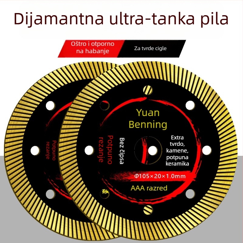 Dijamantni disk za rezanje pločica za kutnu brusilicu, ultra-tanki 1.0, za porcelain i vitrificirane pločice, marka Yuebining, proces toplog pritiskanja