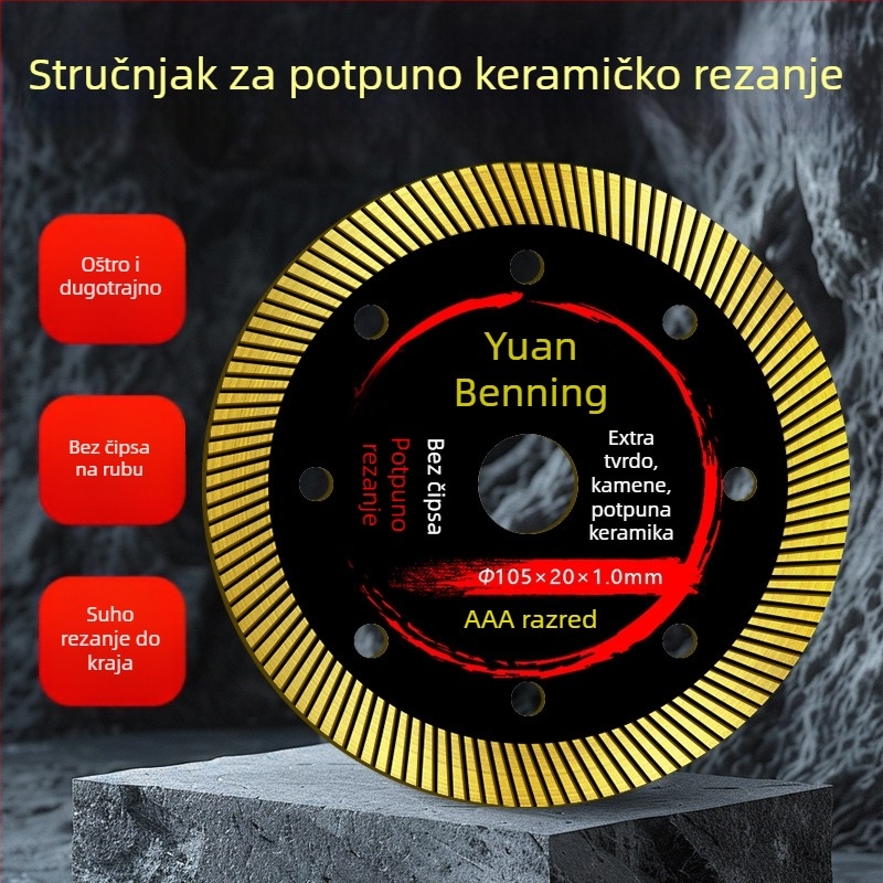 Dijamantni disk za rezanje pločica za kutnu brusilicu, ultra-tanki 1.0, za porcelain i vitrificirane pločice, marka Yuebining, proces toplog pritiskanja