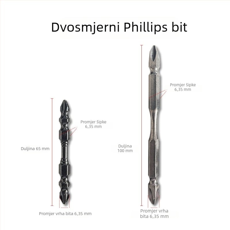 Set bitova od S2 legure za električnu bušilicu i odvijač, dvostruki Philips bitovi, visoka tvrdoća, snažan magnet, protuklizno