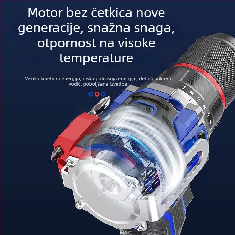 Bežična bušilica s bezčetkastim motorom, trostrukim čeljustima sklopom, Li-ion baterija, do 48 V, okretanje naprijed i natrag