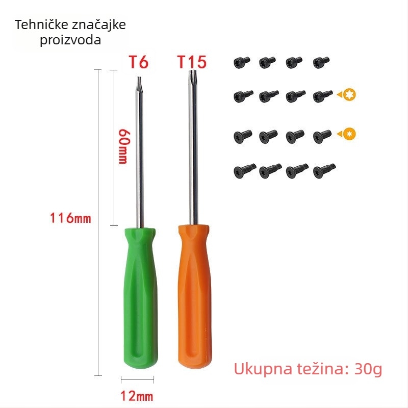 Odvijač za demontažu zvona na domofonu s bitovima T6 i T15, magnetski, S2 alatna čeli, 30 g, 16 vijaka uključeno
