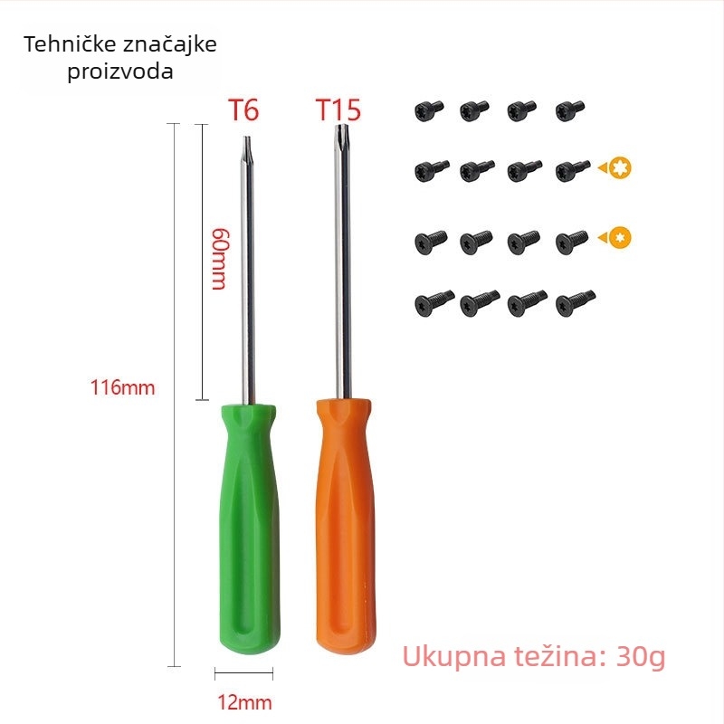 Odvijač za demontažu zvona na domofonu s bitovima T6 i T15, magnetski, S2 alatna čeli, 30 g, 16 vijaka uključeno
