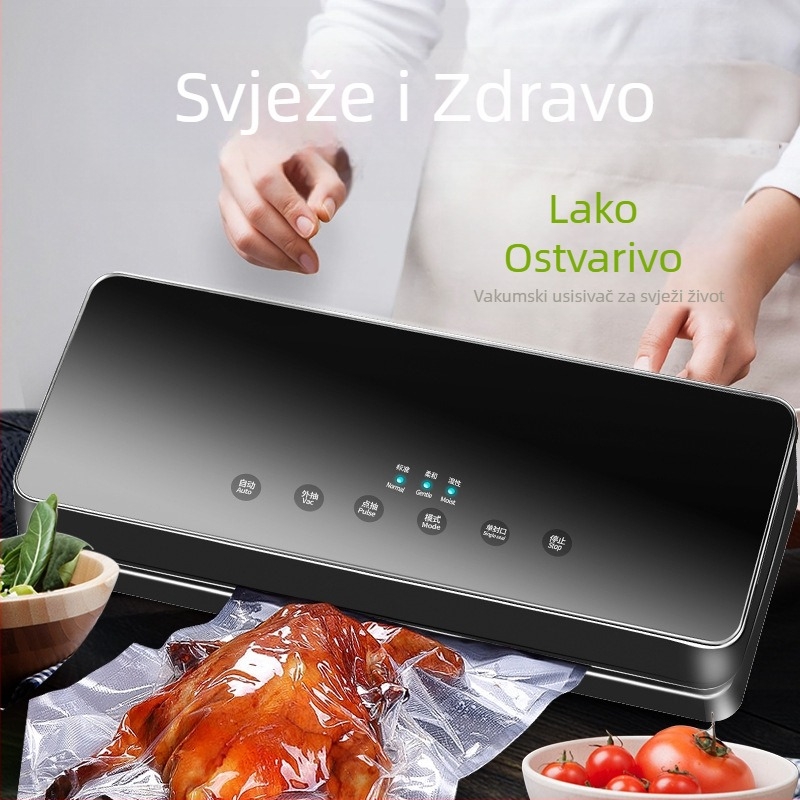 Vakuumska mašina za pakiranje A-1918, 100W, 110-240V, kapacitet 500-1000 ml, kućište od ABS-a i kaljenog stakla, funkcije vakuuma i zatvaranja plastičnih vrećica