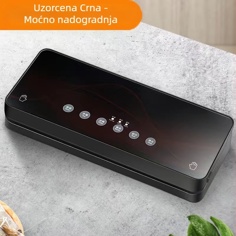Vakuumska mašina za pakiranje A-1918, 100W, 110-240V, kapacitet 500-1000 ml, kućište od ABS-a i kaljenog stakla, funkcije vakuuma i zatvaranja plastičnih vrećica