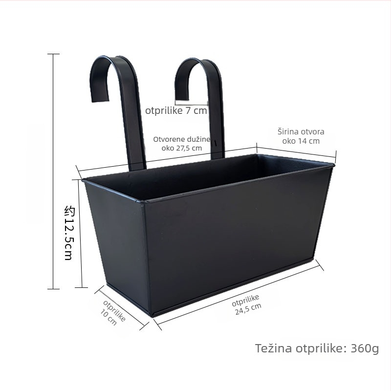 Viseći metalni pravokutni žardinjer, kovanog željeza, s odvojivim visećim spremnikom za vanjske prostore