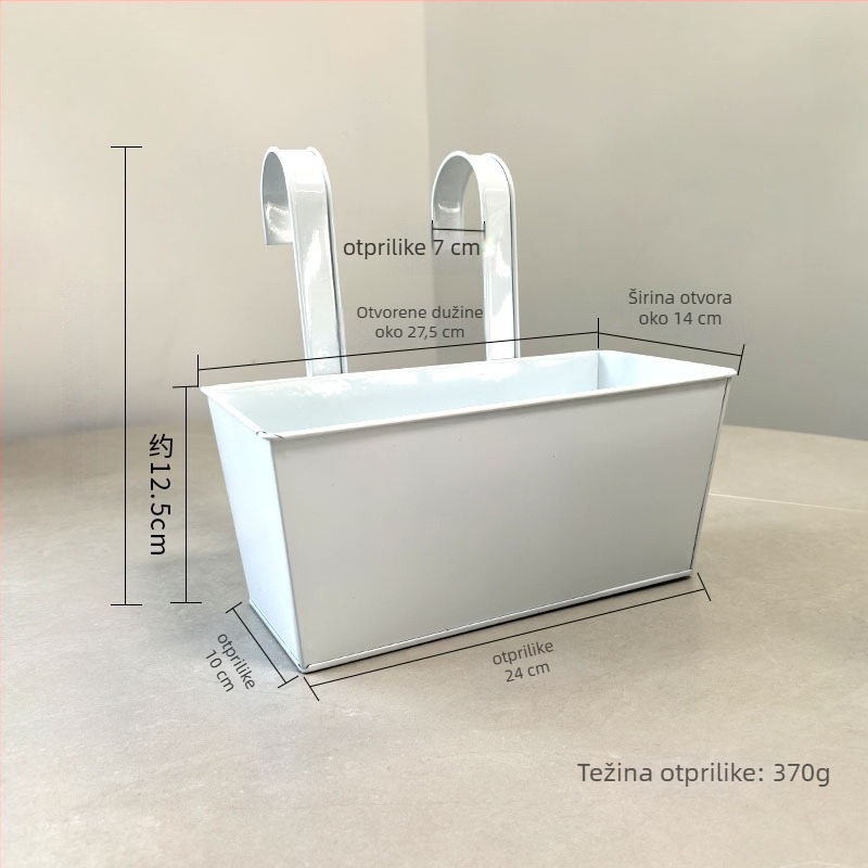 Viseći metalni pravokutni žardinjer, kovanog željeza, s odvojivim visećim spremnikom za vanjske prostore
