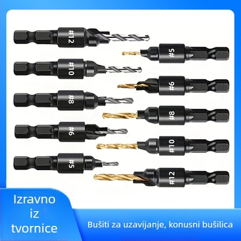 Drvni vrtac za otvore i konusno bušenje, šesterokutni vratilo, titan premaz, ograničivač dubine