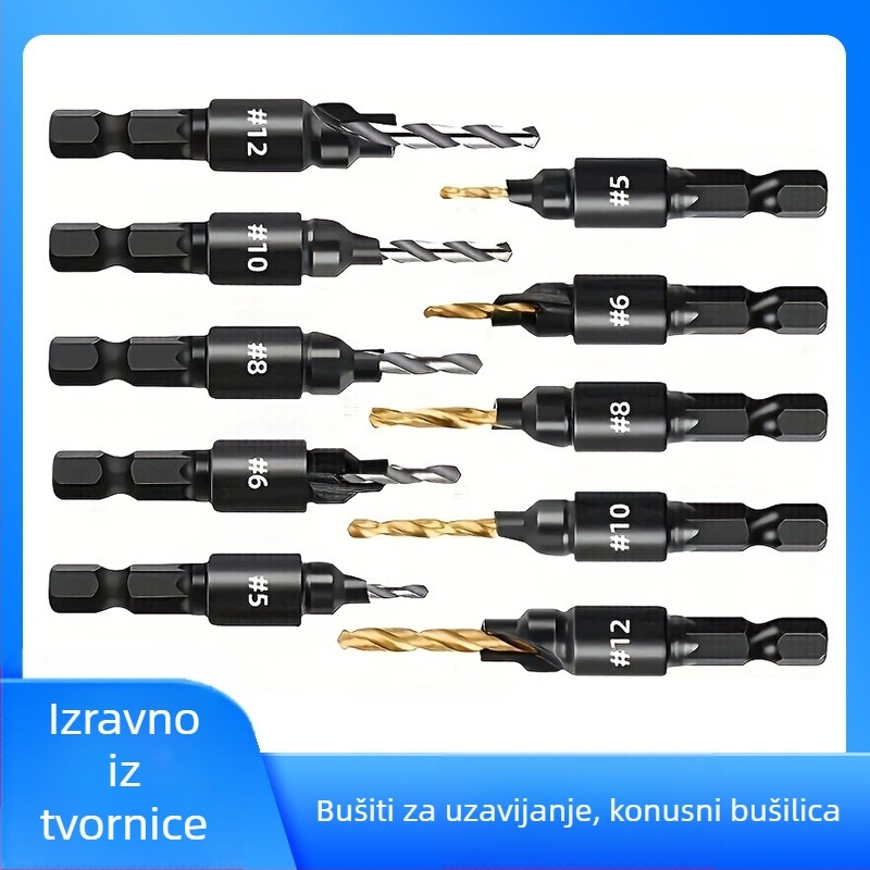 Drvni vrtac za otvore i konusno bušenje, šesterokutni vratilo, titan premaz, ograničivač dubine