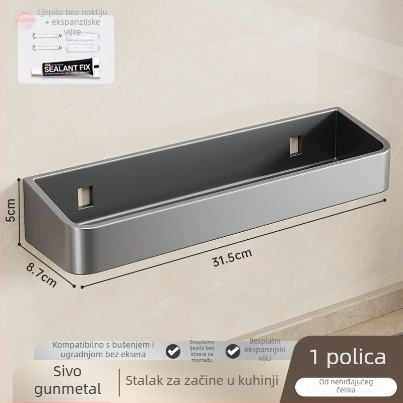 Stalak za začine od nehrđajućeg čelika s poklopcem — zidni ili slobodno stojeći, moderan minimalistički dizajn