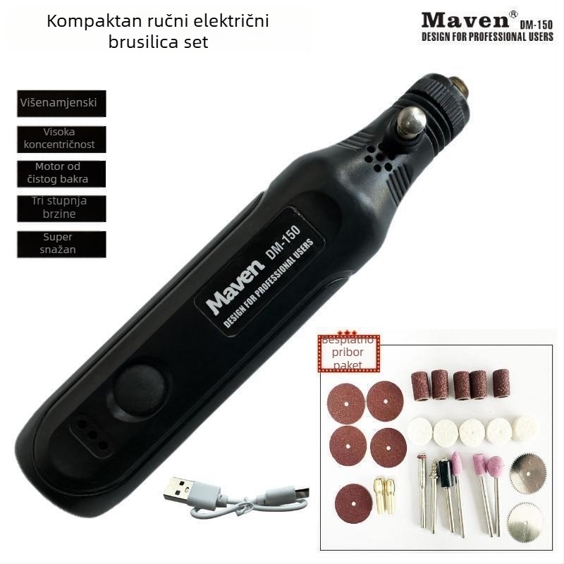 MAVEN Mini bežični ručni električni brus za graviranje i poliranje nefrita – Punja Li‑ion baterija, 5V, USB kabel uključen, težina 0.139 kg