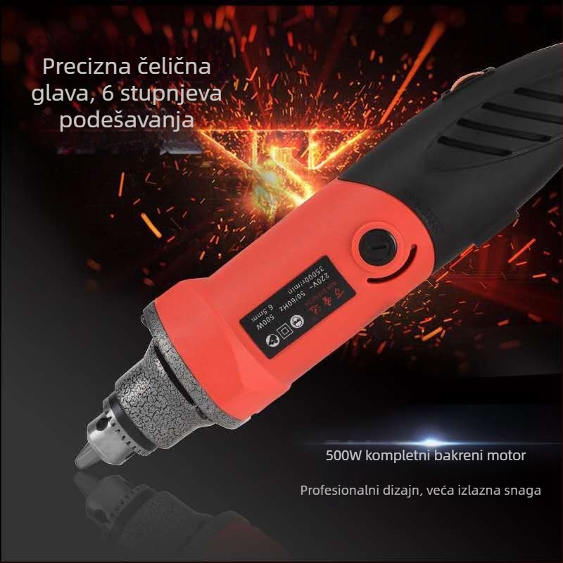 Električna brusilica s 6 mm držačem, visoke brzine, 220V, kabel 1,6 m, za brušenje, poliranje i bušenje