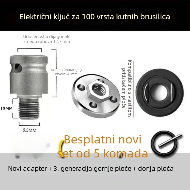 Adapter za električni ključ, kutnu brusilicu i bušilicu – dvije čeljusti, pločica za pritiskanje, karbonsko čelik