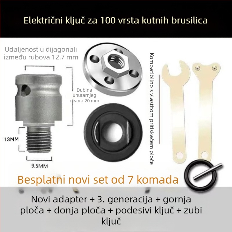 Adapter za električni ključ, kutnu brusilicu i bušilicu – dvije čeljusti, pločica za pritiskanje, karbonsko čelik