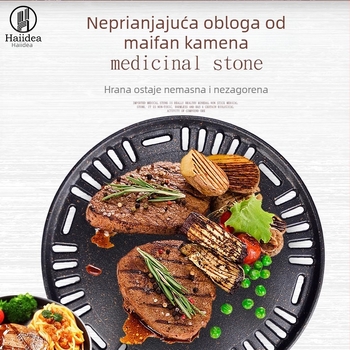 Korejskog stila okrugla aluminijska ploča za roštilj, bezdimna, s nelepivom površinom, višefunkcionalna, lako se čisti